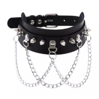 STUDDED COLLAR WITH CHAINS - BLACK STUDDED COLLAR WITH CHAINS - BLACK